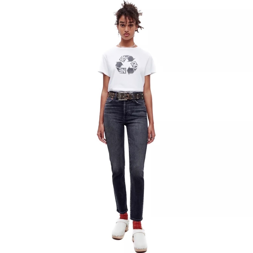 NWT RE/DONE 90s High Rise Ankle Crop Jeans Womens 24 Onyx Fade Slim Minimalist